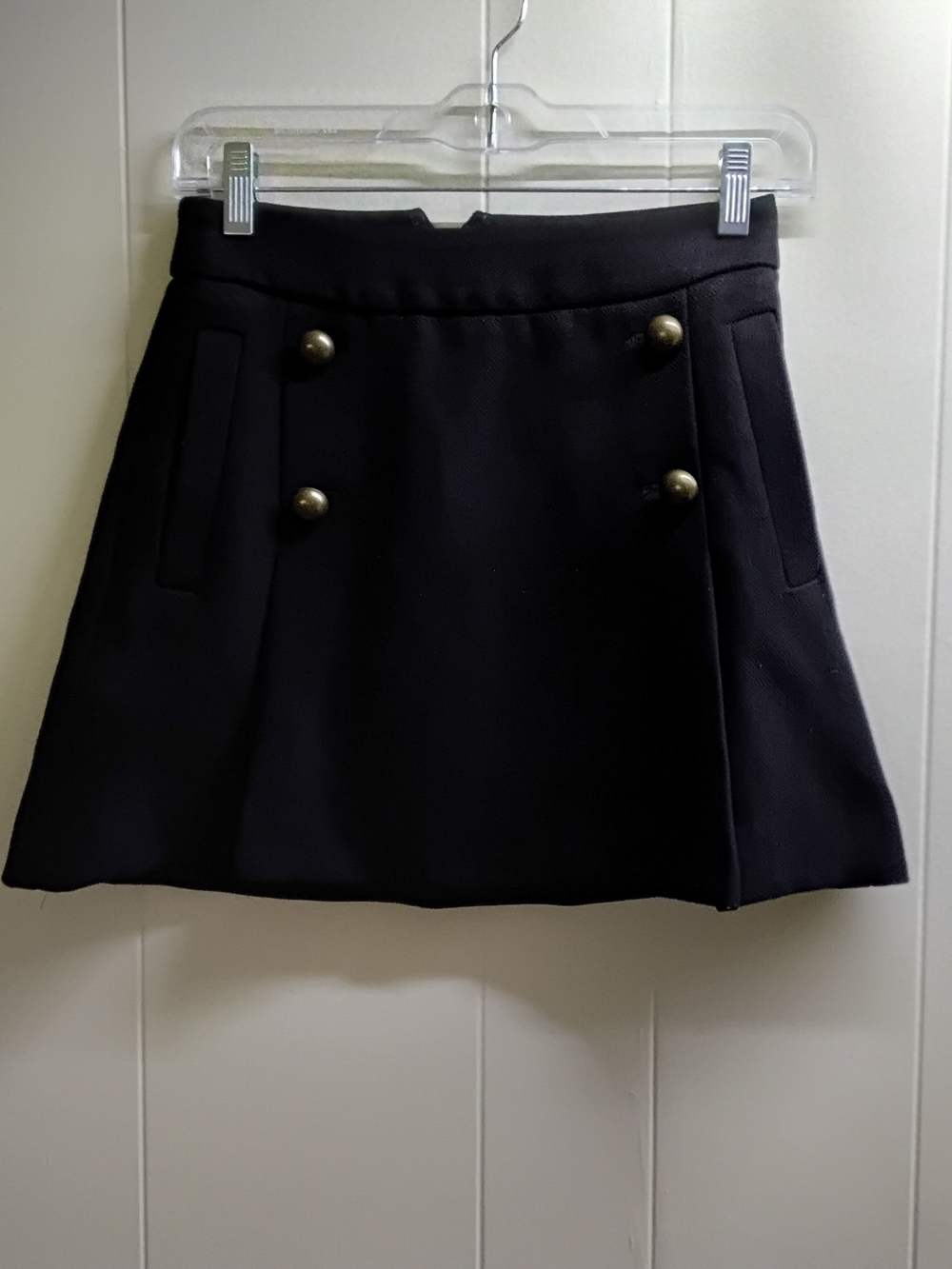 Express Black Mini Skirt with Double Brass Buttons